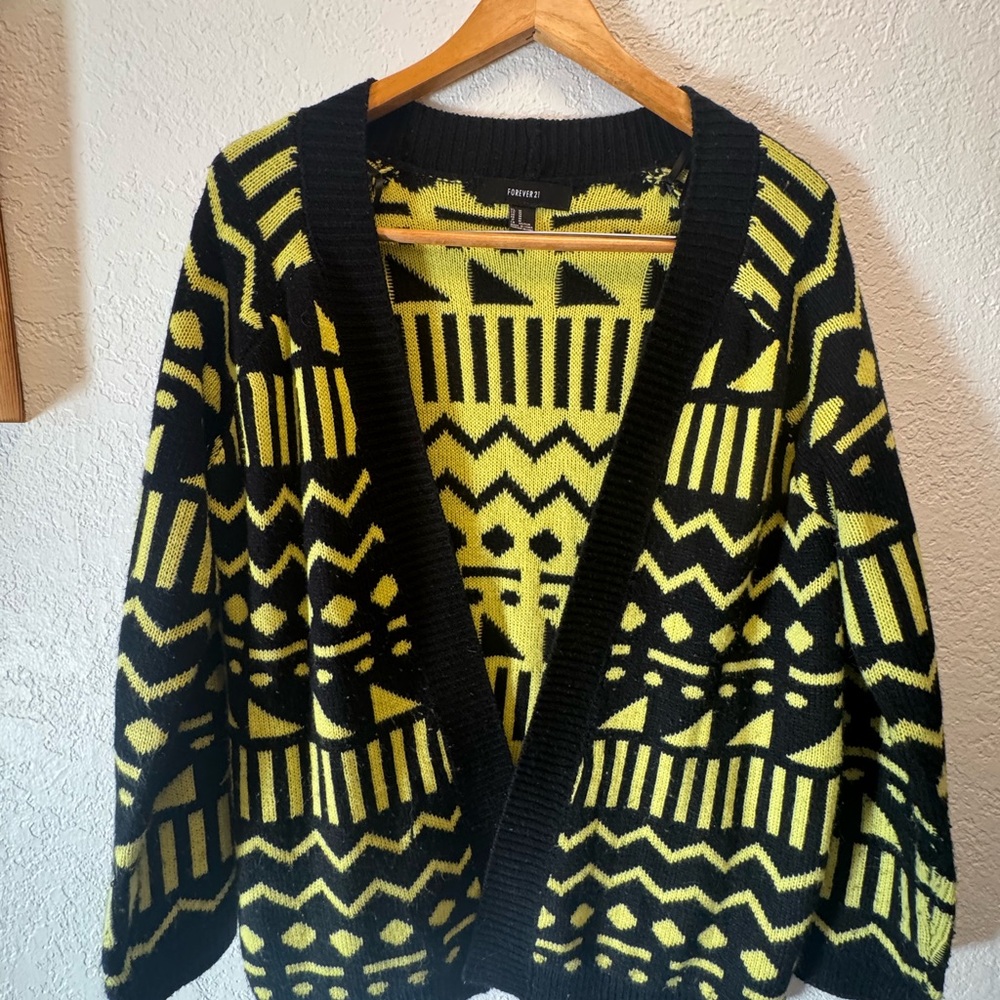 Forever 21 Black and Yellow Geometric Cardigan
